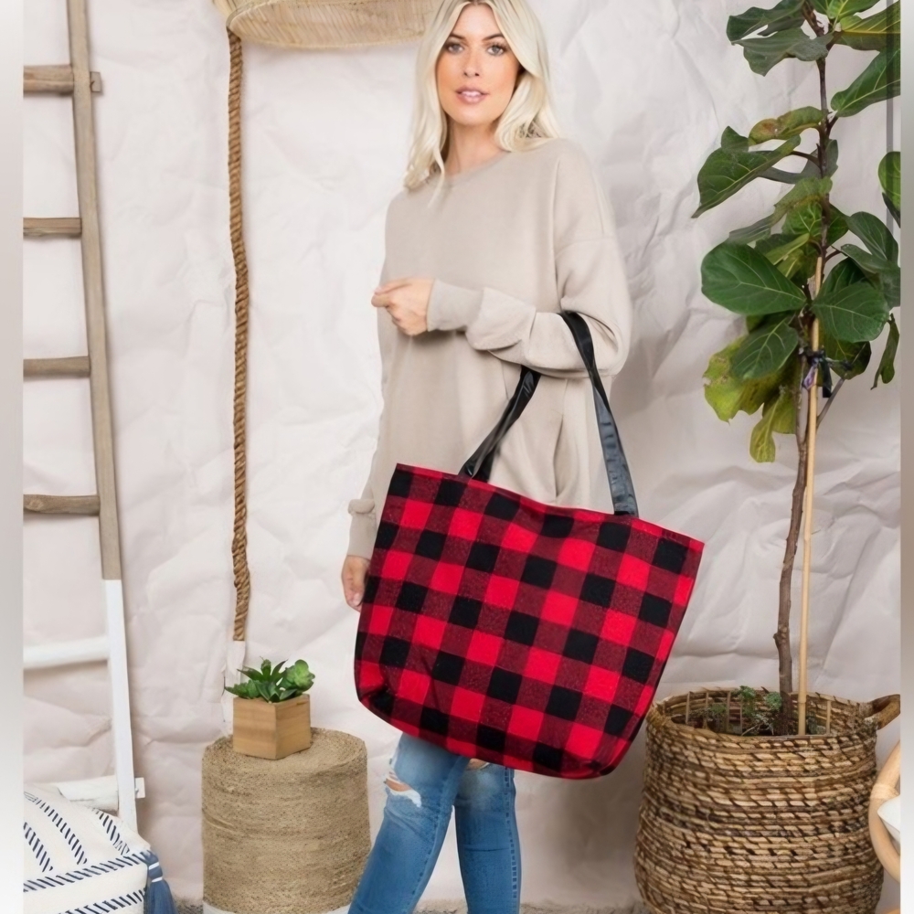 Red and Black Buffalo Check Oversize Tote